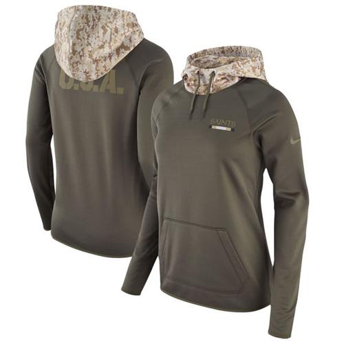 Women's New Orleans Saints Nike Olive Salute to Service Performance Pullover Hoodie Women's New Orleans Saints Nike Olive Salute to Service Performance Pullover Hoodie