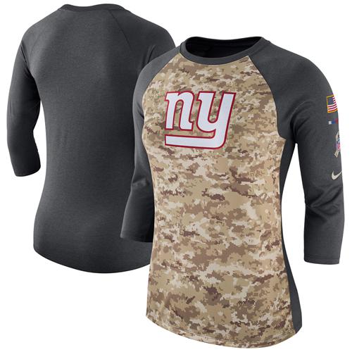 Women's New York Giants Nike Camo Charcoal Salute to Service Legend Three-Quarter Raglan Sleeve T-Shirt Women's New York Giants Nike Camo Charcoal Salute to Service Legend Three-Quarter Raglan Sleeve T-Shirt
