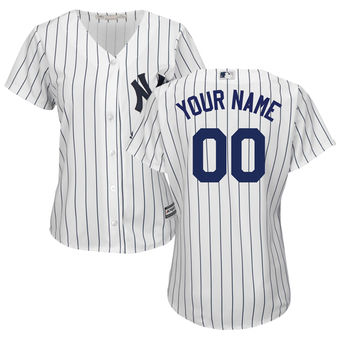 Women's New York Yankees Majestic White Navy Home Cool Base Custom Jersey