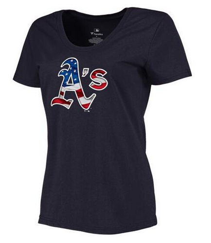 Women's Oakland Athletics USA Flag Fashion T-Shirt Navy Blue