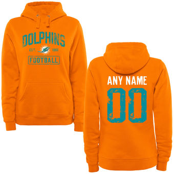 Women's Orange Miami Dolphins Distressed Custom Name & Number Pullover Hoodie Women's Orange Miami Dolphins Distressed Custom Name & Number Pullover Hoodie