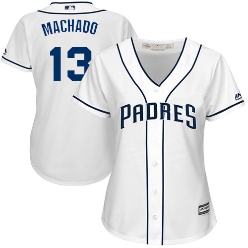 Women's Padres #13 Manny Machado White Home Women's Stitched Baseball Jersey Women's Padres #13 Manny Machado White Home Women's Stitched Baseball Jersey