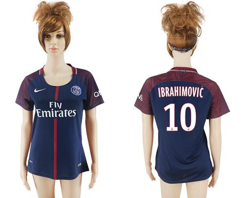 Women's Paris Saint-Germain #10 Ibrahimovic Home Soccer Club Jersey Women's Paris Saint-Germain #10 Ibrahimovic Home Soccer Club Jersey