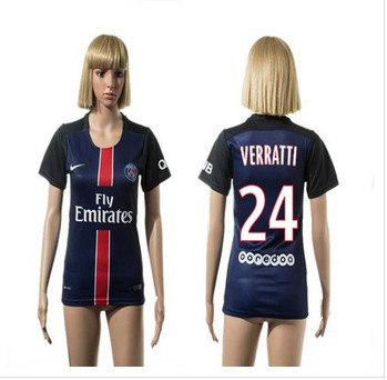 Women's Paris Saint-Germain #24 Verratti Home Soccer Club Jersey