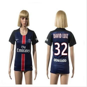 Women's Paris Saint-Germain #32 David Luiz Home Soccer Club Jersey