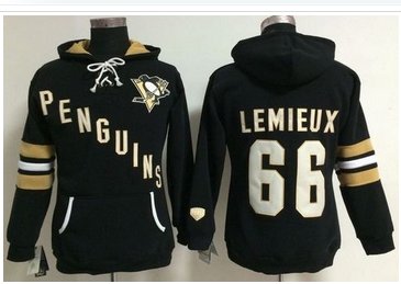 Women's Pittsburgh Penguins #66 Mario Lemieux Black Old Time Heidi NHL Hoodie