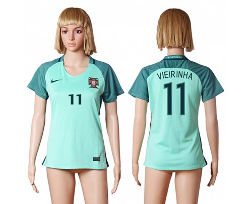 Women's Portugal #11 Vieirinha Away Soccer Country Jersey Women's Portugal #11 Vieirinha Away Soccer Country Jersey