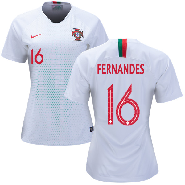Women's Portugal #16 Fernandes Away Soccer Country Jersey Women's Portugal #16 Fernandes Away Soccer Country Jersey
