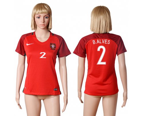 Women's Portugal #2 B.Alves Home Soccer Country Jersey Women's Portugal #2 B.Alves Home Soccer Country Jersey