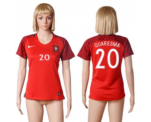 Women's Portugal #20 Quaresma Home Soccer Country Jersey Women's Portugal #20 Quaresma Home Soccer Country Jersey