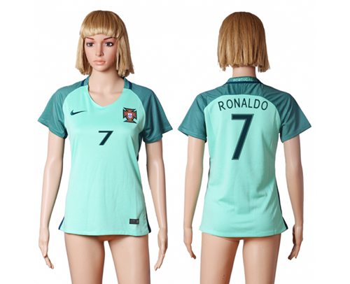 Women's Portugal #7 Ronaldo Away Soccer Country Jersey Women's Portugal #7 Ronaldo Away Soccer Country Jersey
