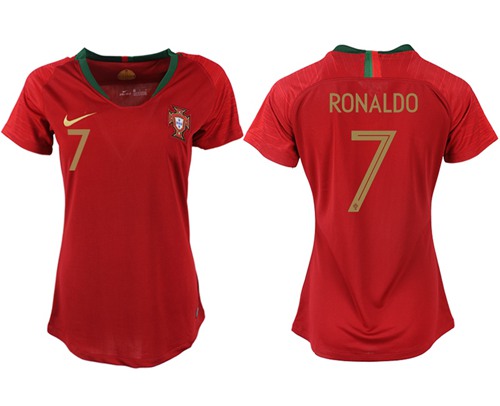 Women's Portugal #7 Ronaldo Home Soccer Country Jersey Women's Portugal #7 Ronaldo Home Soccer Country Jersey