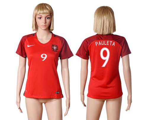 Women's Portugal #9 Pauleta Home Soccer Country Jersey Women's Portugal #9 Pauleta Home Soccer Country Jersey