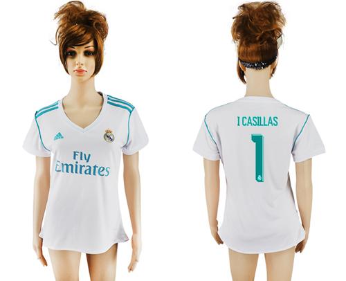 Women's Real Madrid #1 I.Casillas Home Soccer Club Jersey