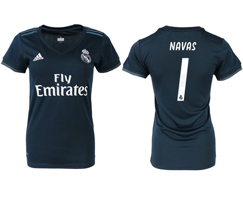 Women's Real Madrid #1 Navas Away Soccer Club Jersey Women's Real Madrid #1 Navas Away Soccer Club Jersey