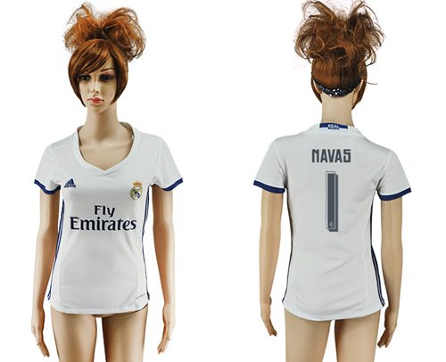 Women's Real Madrid #1 Navas Home Soccer Club Jersey