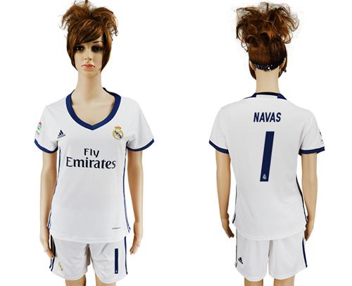Women's Real Madrid #1 Navas Home Soccer Club Jersey Women's Real Madrid #1 Navas Home Soccer Club Jersey