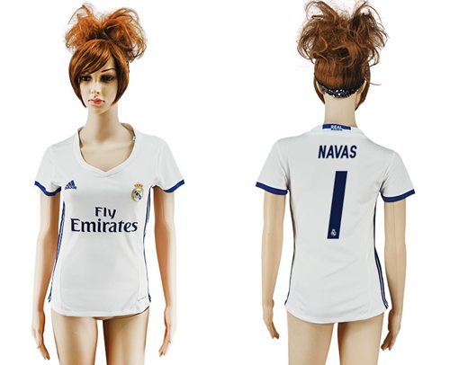 Women's Real Madrid #1 Navas Home Soccer Club Jersey