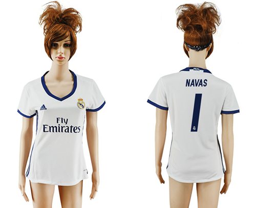 Women's Real Madrid #1 Navas Home Soccer Club Jersey
