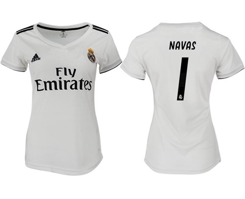 Women's Real Madrid #1 Navas Home Soccer Club Jersey Women's Real Madrid #1 Navas Home Soccer Club Jersey