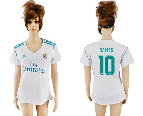 Women's Real Madrid #10 James Home Soccer Club Jersey Women's Real Madrid #10 James Home Soccer Club Jersey