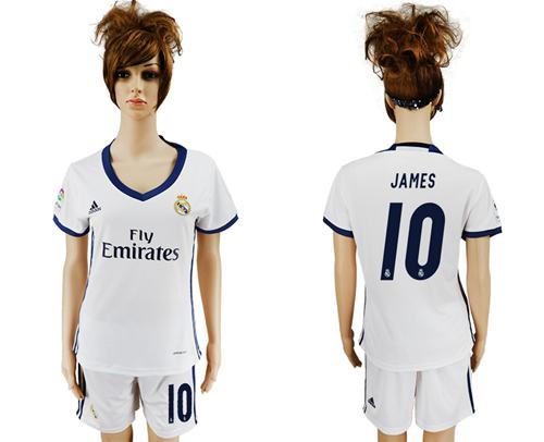 Women's Real Madrid #10 James Home Soccer Club Jersey
