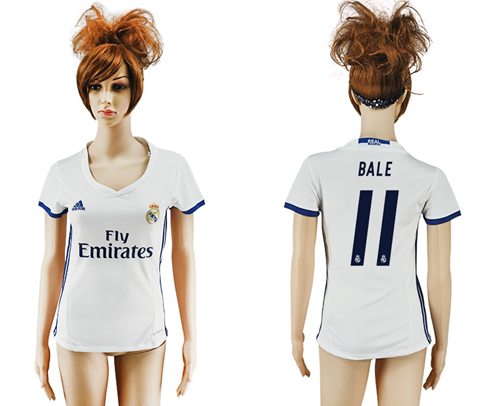 Women's Real Madrid #11 Bale Home Soccer Club Jersey