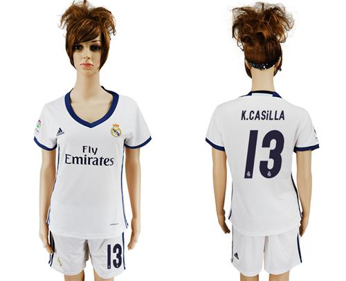 Women's Real Madrid #13 K.Casilla Home Soccer Club Jersey Women's Real Madrid #13 K.Casilla Home Soccer Club Jersey