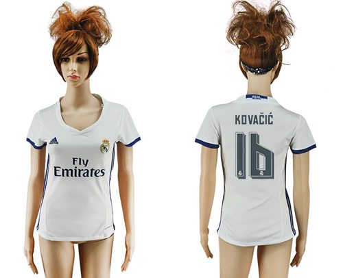 Women's Real Madrid #16 Kovacic Home Soccer Club Jersey