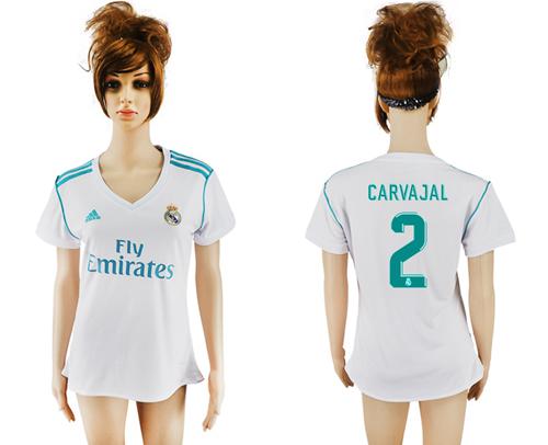 Women's Real Madrid #2 Carvajal Home Soccer Club Jersey