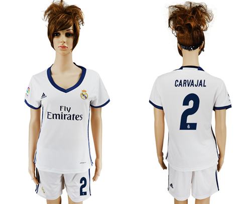Women's Real Madrid #2 Carvajal Home Soccer Club Jersey Women's Real Madrid #2 Carvajal Home Soccer Club Jersey