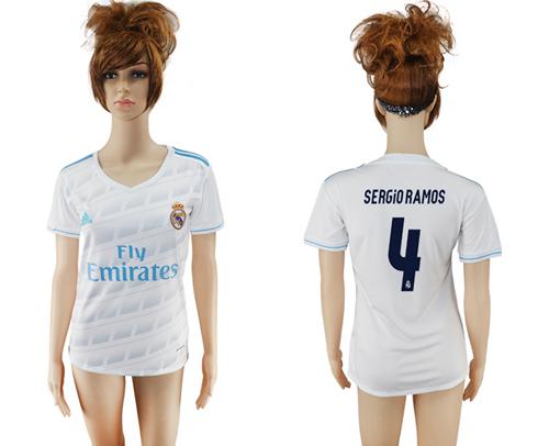 Women's Real Madrid #4 Sergio Ramos Home Soccer Club Jersey