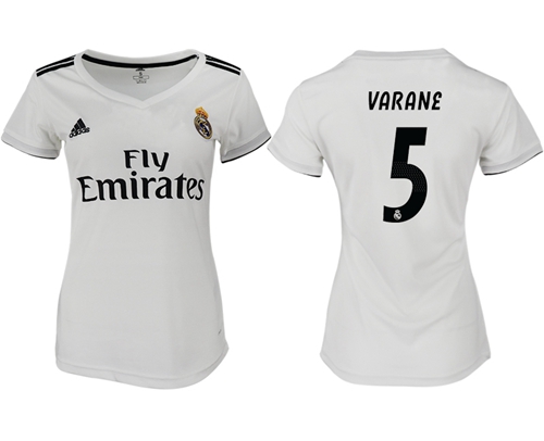 Women's Real Madrid #5 Varane Home Soccer Club Jersey Women's Real Madrid #5 Varane Home Soccer Club Jersey