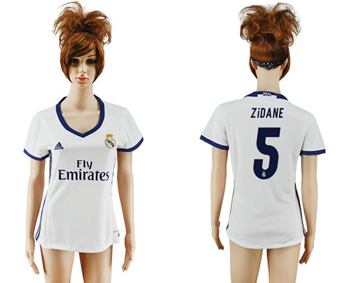 Women's Real Madrid #5 Zidane Home Soccer Club Jersey