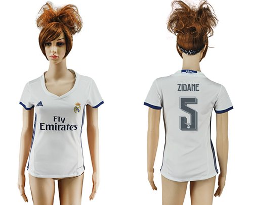 Women's Real Madrid #5 Zidane Home Soccer Club Jersey
