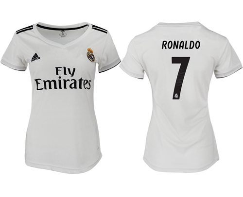 Women's Real Madrid #7 Ronaldo Home Soccer Club Jersey Women's Real Madrid #7 Ronaldo Home Soccer Club Jersey