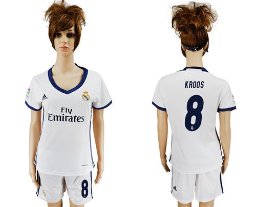 Women's Real Madrid #8 Kroos Home Soccer Club Jersey Women's Real Madrid #8 Kroos Home Soccer Club Jersey