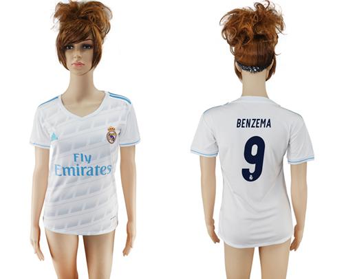 Women's Real Madrid #9 Benzema Home Soccer Club Jersey