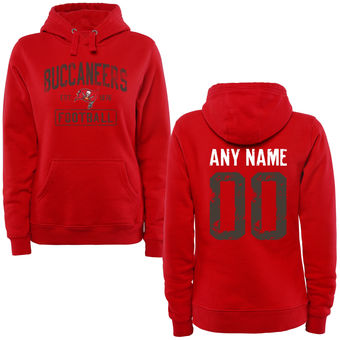 Women's Red Tampa Bay Buccaneers Distressed Custom Name & Number Pullover Hoodie