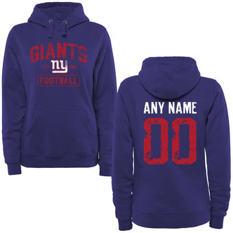 Women's Royal New York Giants Distressed Custom Name & Number Pullover Hoodie Women's Royal New York Giants Distressed Custom Name & Number Pullover Hoodie