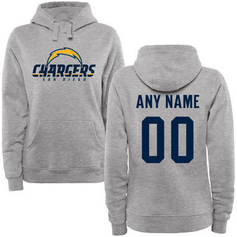 Women's San Diego Chargers Steel Custom Name & Number Wordmark Pullover Hoodie Women's San Diego Chargers Steel Custom Name & Number Wordmark Pullover Hoodie