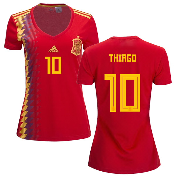 Women's Spain #10 Thiago Red Home Soccer Country Jersey
