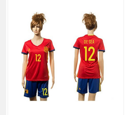 Women's Spain #12 De Gea Red Home Soccer Country Jersey