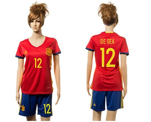 Women's Spain #12 De Gea Red Home Soccer Country Jersey
