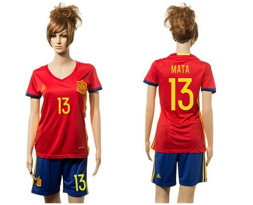 Women's Spain #13 Mata Red Home Soccer Country Jersey