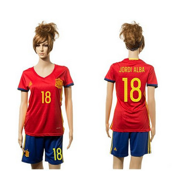 Women's Spain #18 Jordi Alba Red Home Soccer Country Jersey