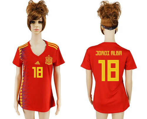Women's Spain #18 Jordi Alba Red Home Soccer Country Jersey Women's Spain #18 Jordi Alba Red Home Soccer Country Jersey