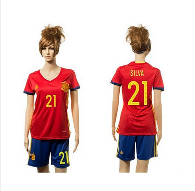 Women's Spain #21 Silva Red Home Soccer Country Jersey