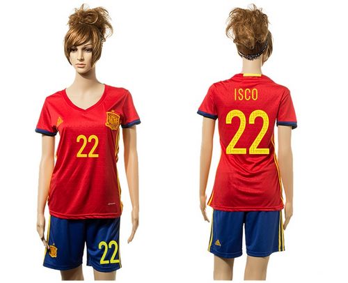 Women's Spain #22 Isco Red Home Soccer Country Jersey