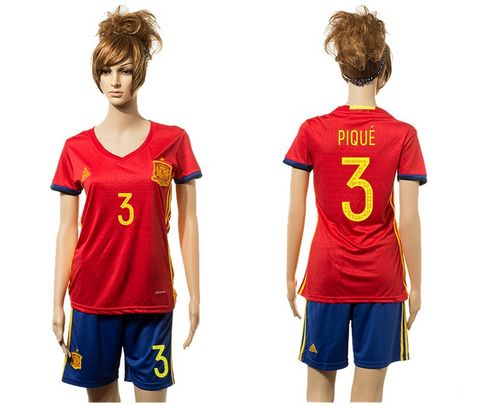 Women's Spain #3 Pique Red Home Soccer Country Jersey